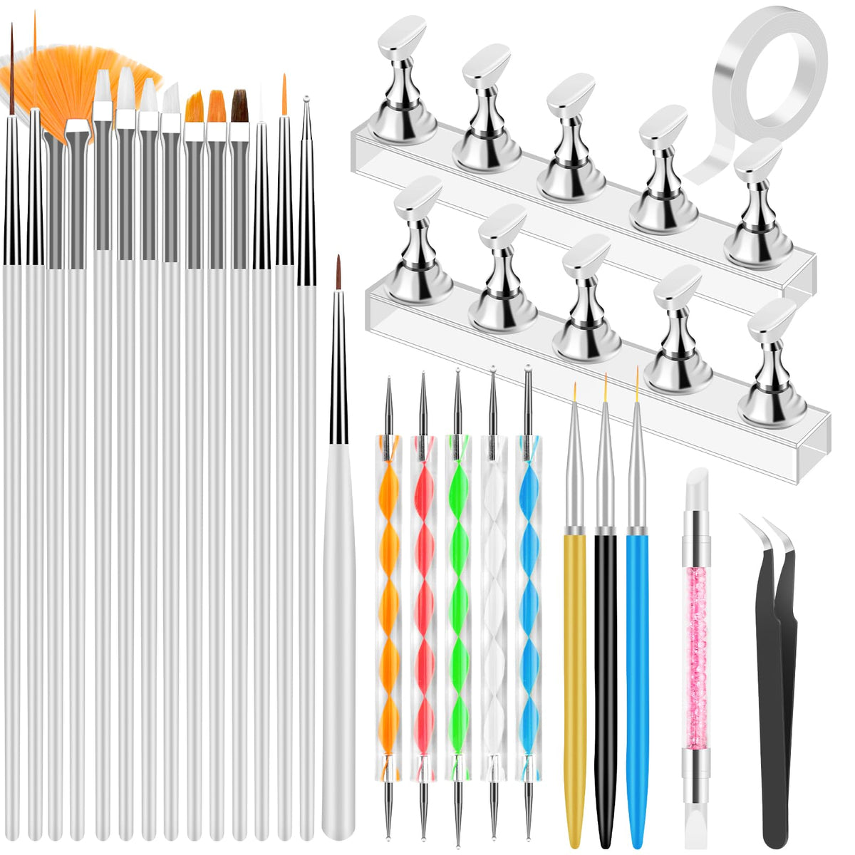 YOOVR 28-In-1 Nail Art Tools Set with brushes and stands