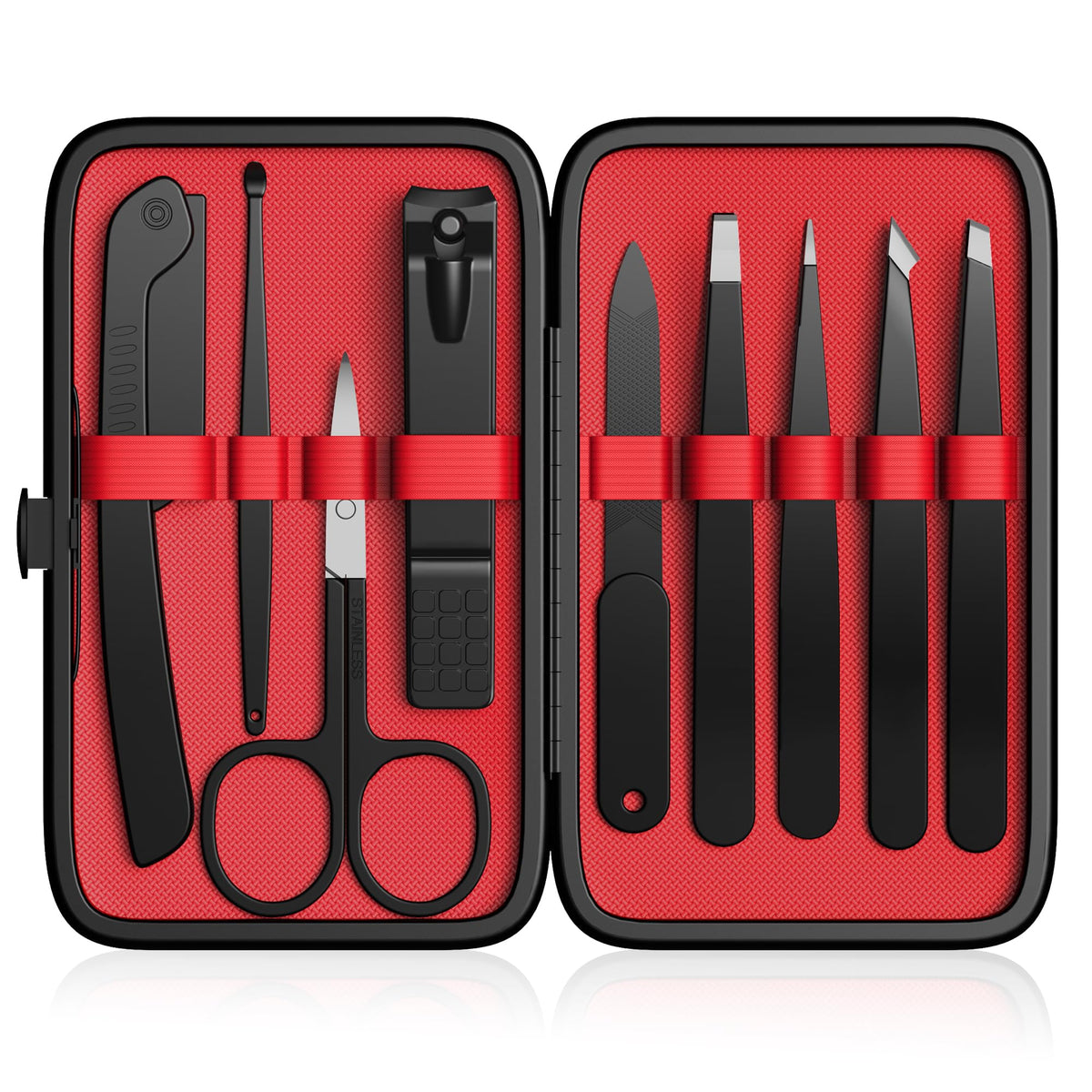 Yougai 9Pcs Tweezers Set in leather case front view