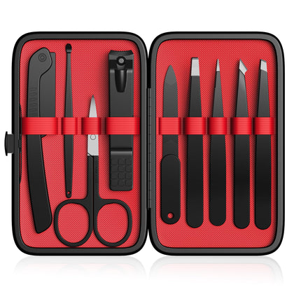 Yougai 9Pcs Tweezers Set in leather case front view