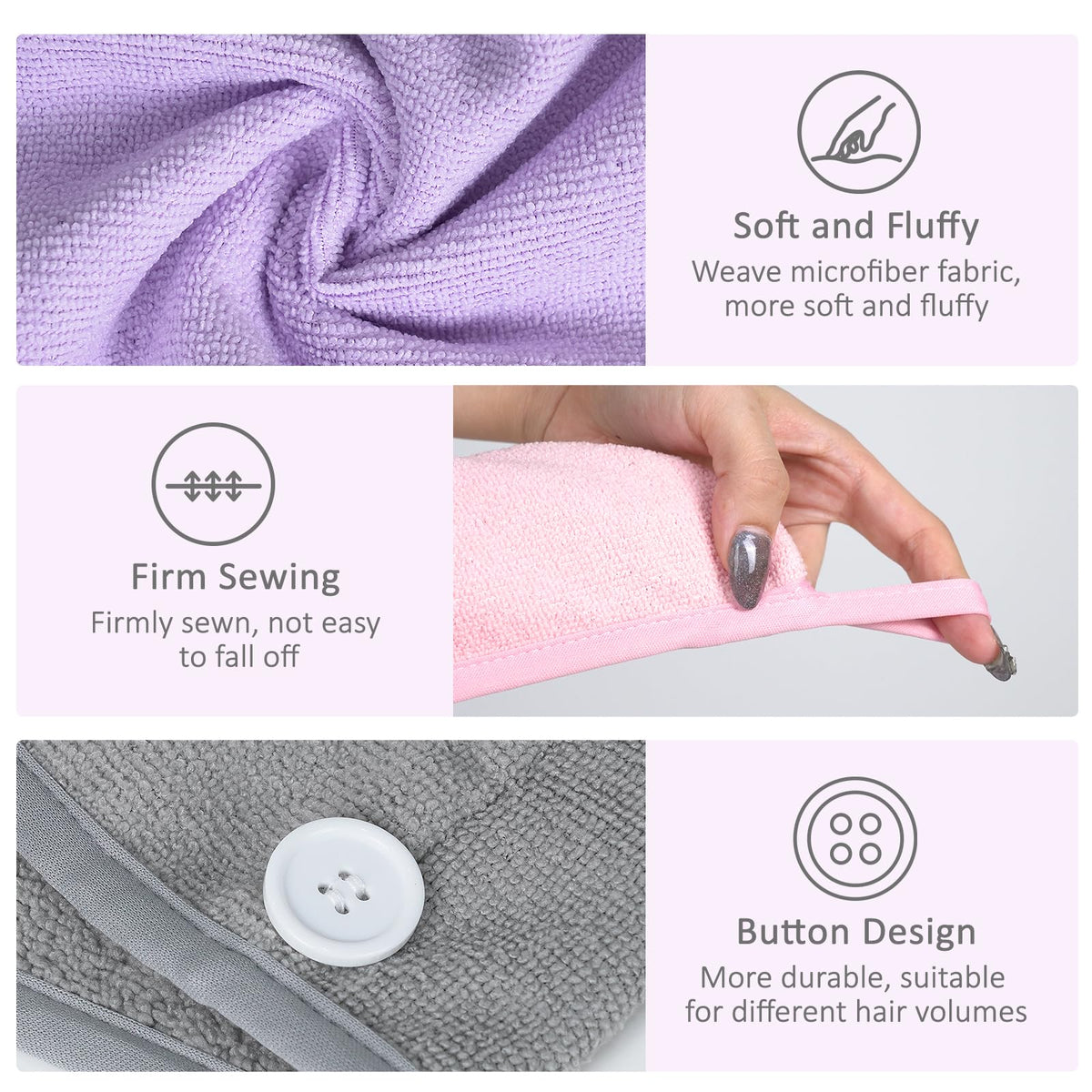 YoulerTex Microfiber Hair Towel Wraps folded on a bathroom counter