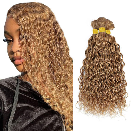 YOUNGHANN Honey Blonde Water Wave Bundles front view