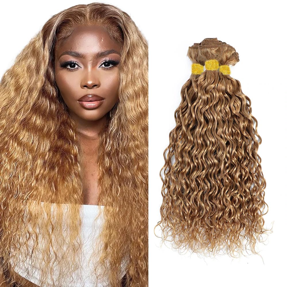 YOUNGHANN Honey Blonde Water Wave Hair Bundles front view