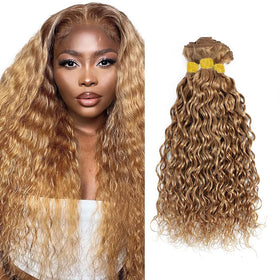 YOUNGHANN Honey Blonde Water Wave Hair Bundles front view