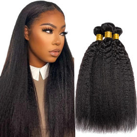 YOUNGHANN Kinky Straight Human Hair Bundles 22 inch natural black