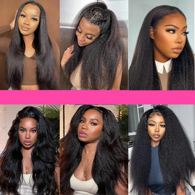 YOUNGHANN Kinky Straight Human Hair Bundles 24 inch front view