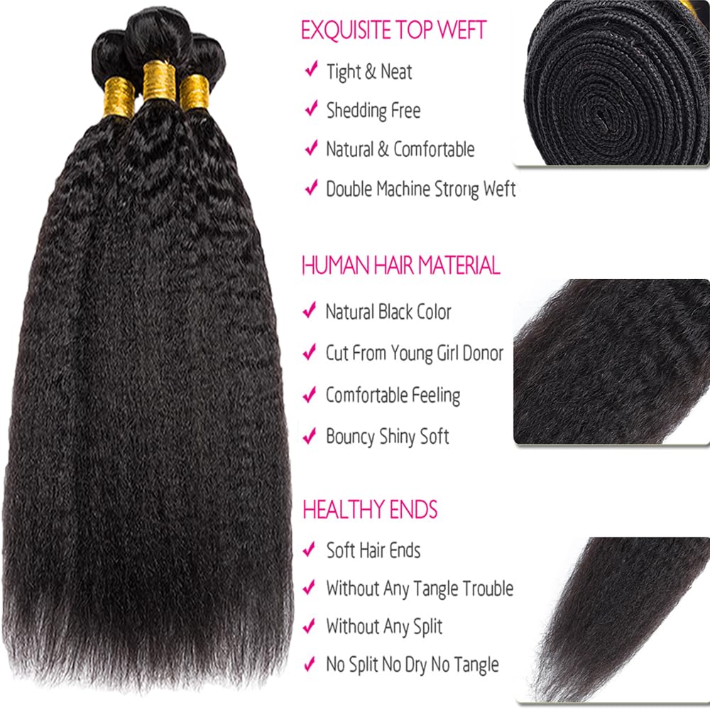 YOUNGHANN Kinky Straight Human Hair Bundles 26 inch side view
