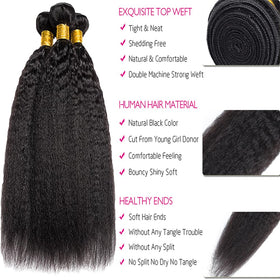 YOUNGHANN Kinky Straight Human Hair Bundles 26 inch side view