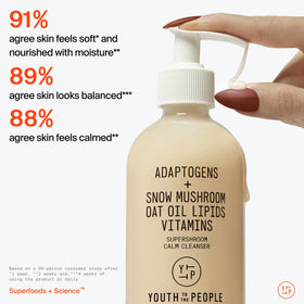 Youth To The People Adaptogen Calming Face Cleanser with a soft towel