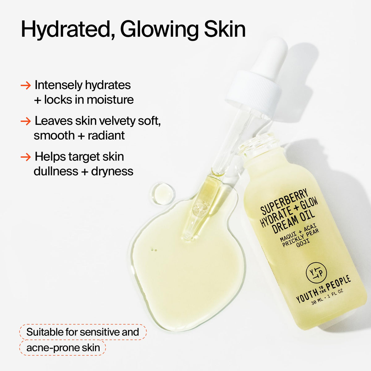 Youth To The People Superberry Hydrate + Glow Facial Oil application on skin