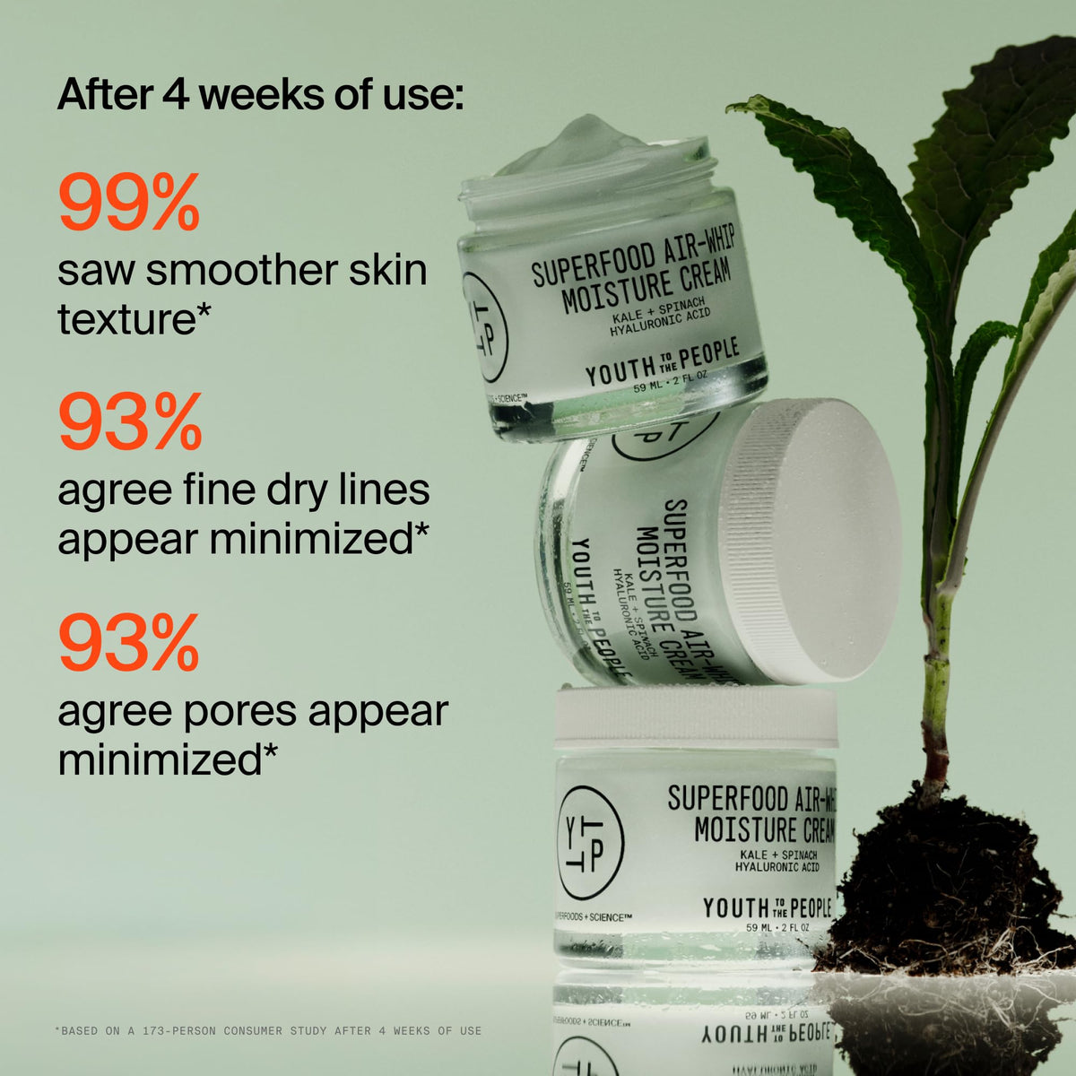 Youth To The People Superfood Air-Whip Moisturizer travel mini beside kale