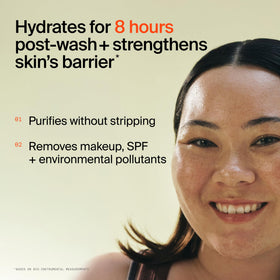 Youth To The People Superfood Antioxidant Cleanser in use on a model's face