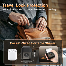 YOXSPD Electric Foil Shaver displayed with travel lock feature