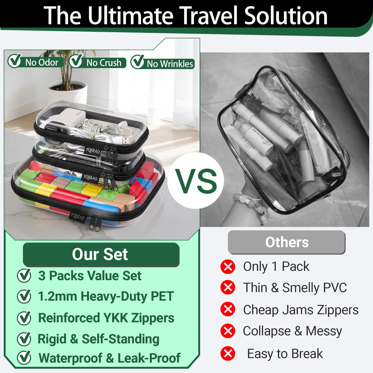 YQBRAO Clear Hard Shell Organizer Cases stacked in a closet