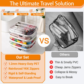 YQBRAO Clear Hard Shell Organizer Set stacked inside a bathroom cabinet