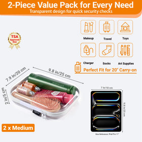 YQBRAO Clear Hard Shell Organizer Set with dual zipper pulls
