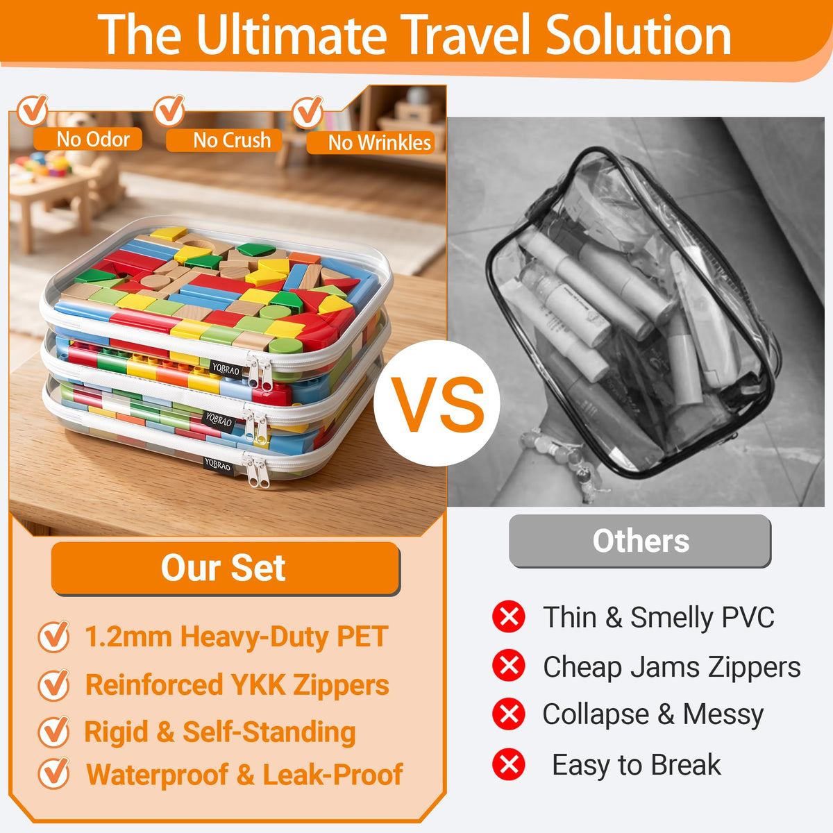 YQBRAO Clear Hard Shell Storage Organiser Set side view