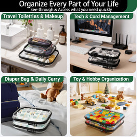YQBRAO Clear Hard Shell Storage Organizer stacked on shelf