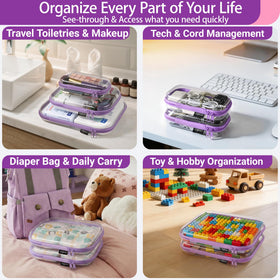 YQBRAO Clear Hard Shell Zipper Case filled with cosmetics