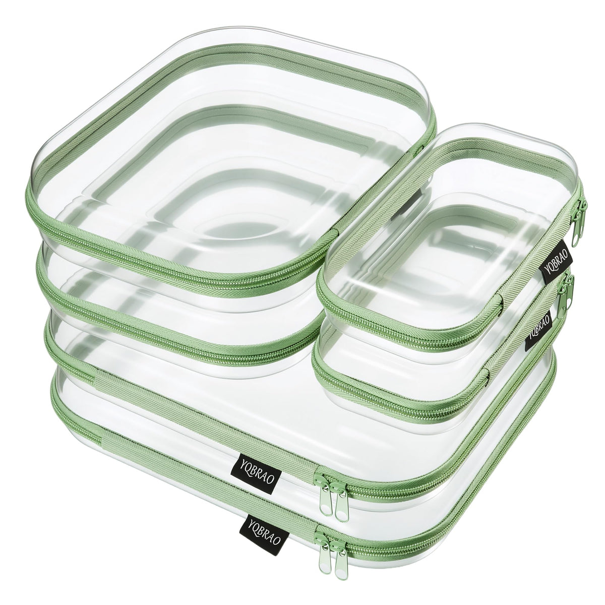 YQBRAO Clear Hard Shell Zipper Cases set with six pouches in green