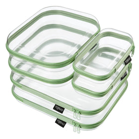 YQBRAO Clear Hard Shell Zipper Cases set with six pouches in green