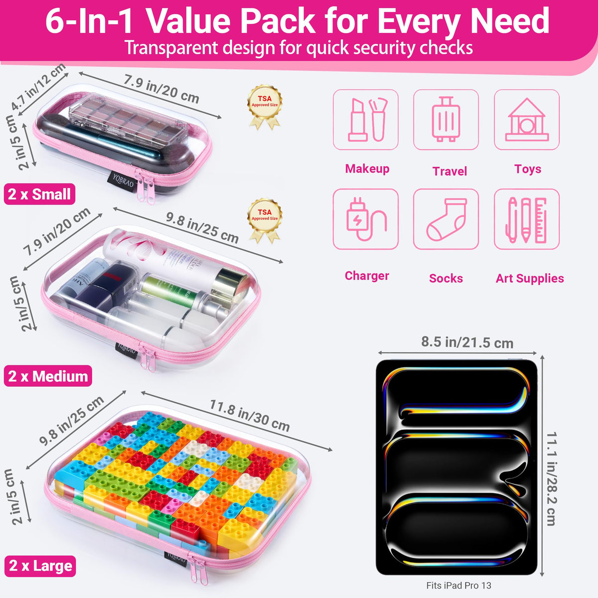 YQBRAO Clear Hard Shell Zipper Cases showing waterproof material