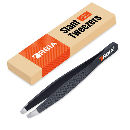 YRBIA Artisan-Crafted Slant Tweezers front view with embossed grip