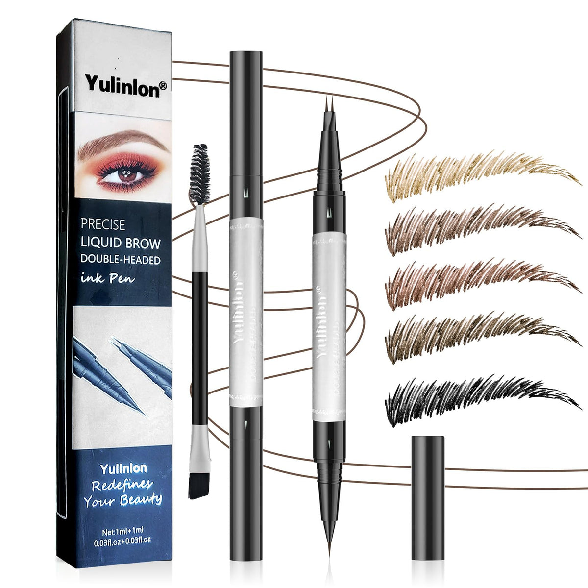 Yulinlon Dual-Tip Liquid Brow Pen Dark Brown front view