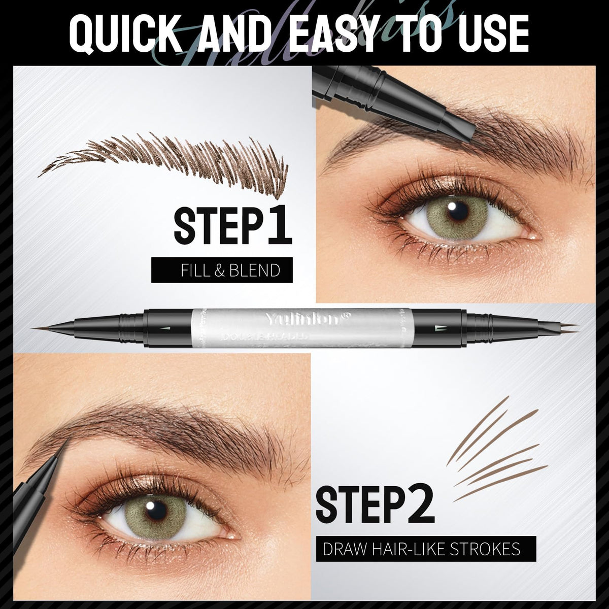 Yulinlon Dual-Tip Liquid Brow Pen Dark Brown micro-tip close-up