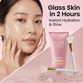Yuri Skincare Collagen Mask applied on model's face