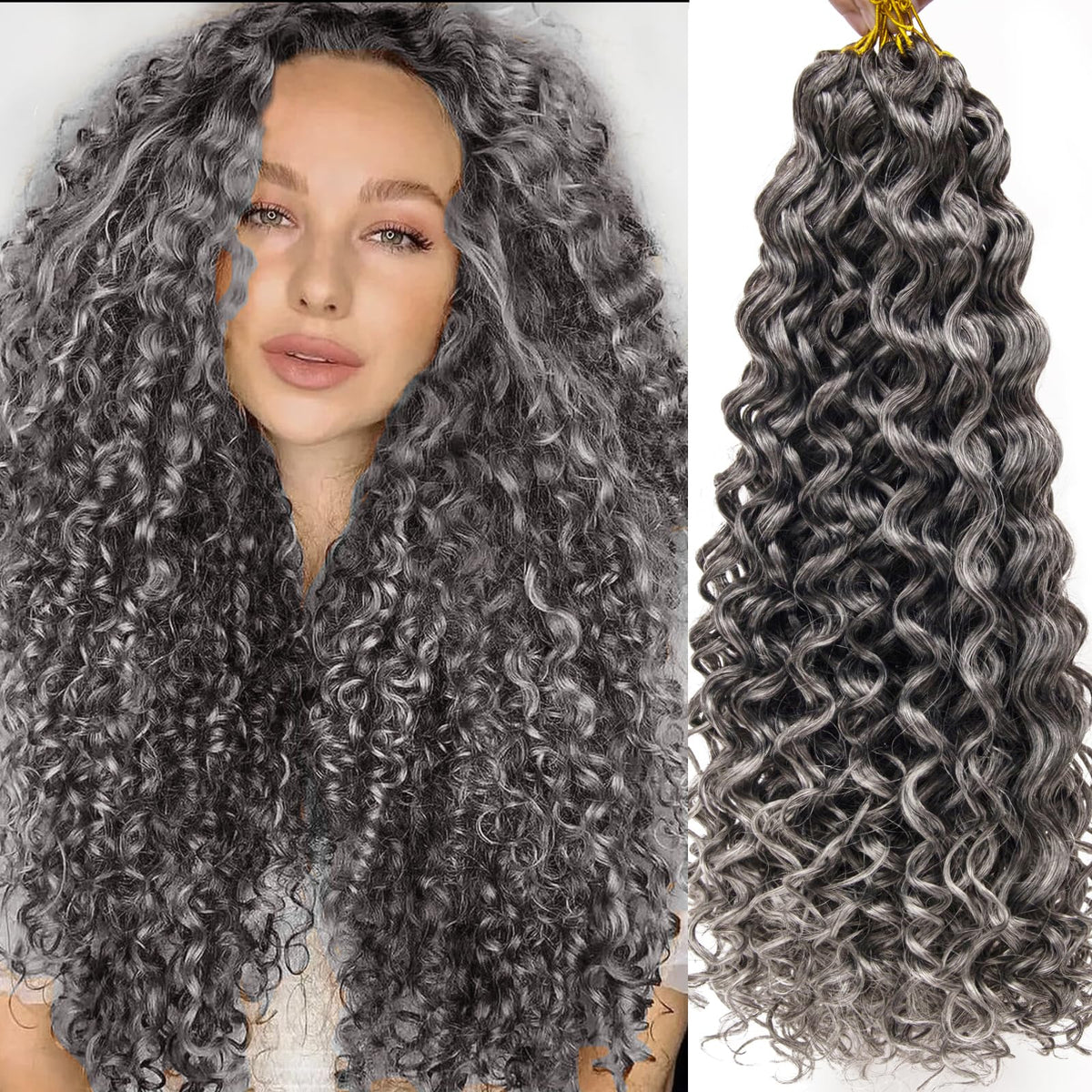 YXCHERISHAIR Curly Crochet Hair 24inch GoGo Curl 1B/Grey front view