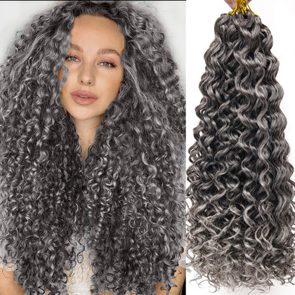 YXCHERISHAIR Curly Crochet Hair 24inch GoGo Curl 1B/Grey front view