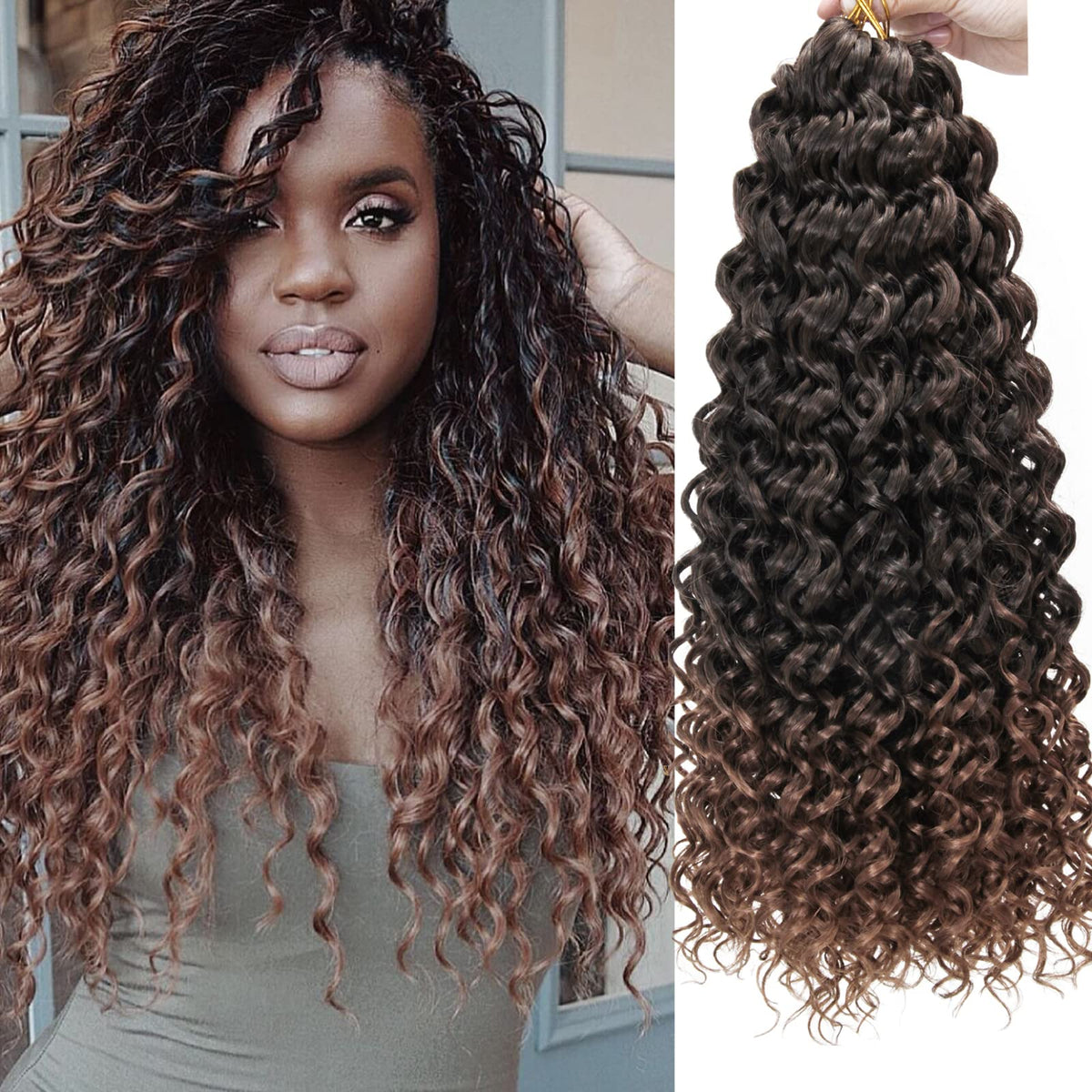 YXCHERISHAIR Curly Crochet Hair 8 Packs GoGo Curl 18inch 1B/30 front view