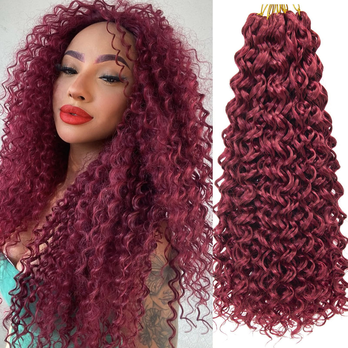 YXCHERISHAIR Curly Crochet Hair 8 Packs Red 18inch front view