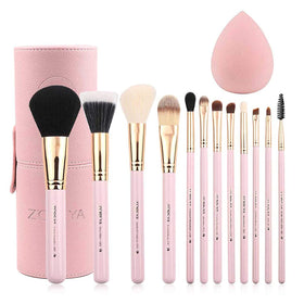 Z'OREYA 12-Piece Makeup Brush Set in pink with holder