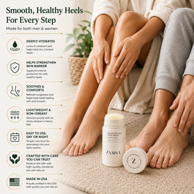 ZAAINA Heel Balm Stick applied to cracked heels