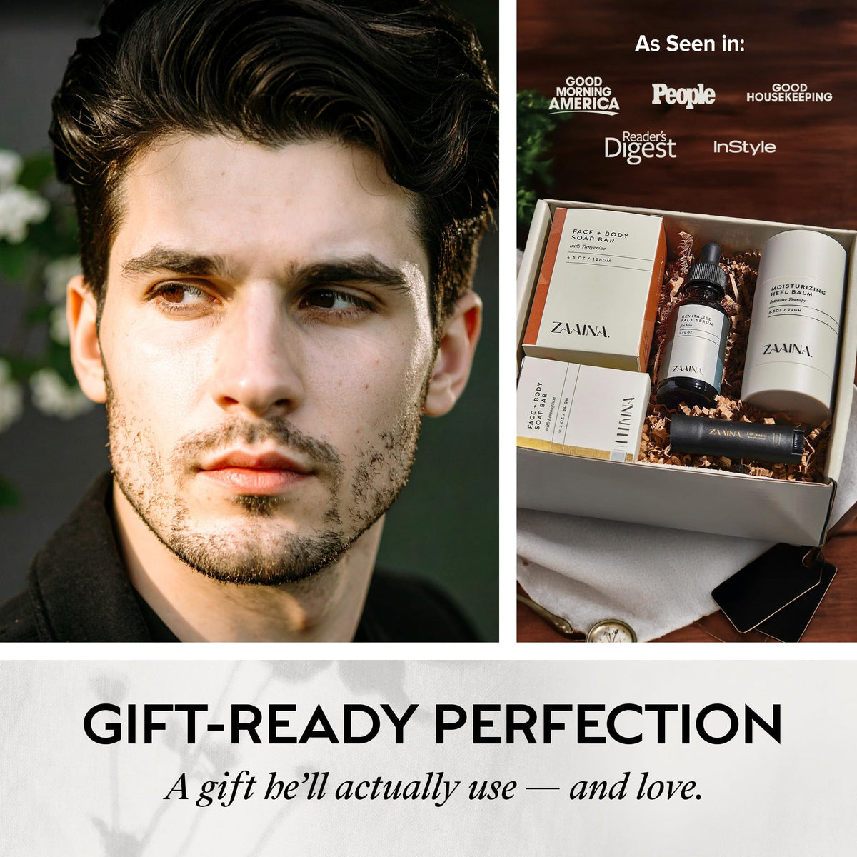 ZAAINA Men’s Spa Gift Set contents with soaps and balms
