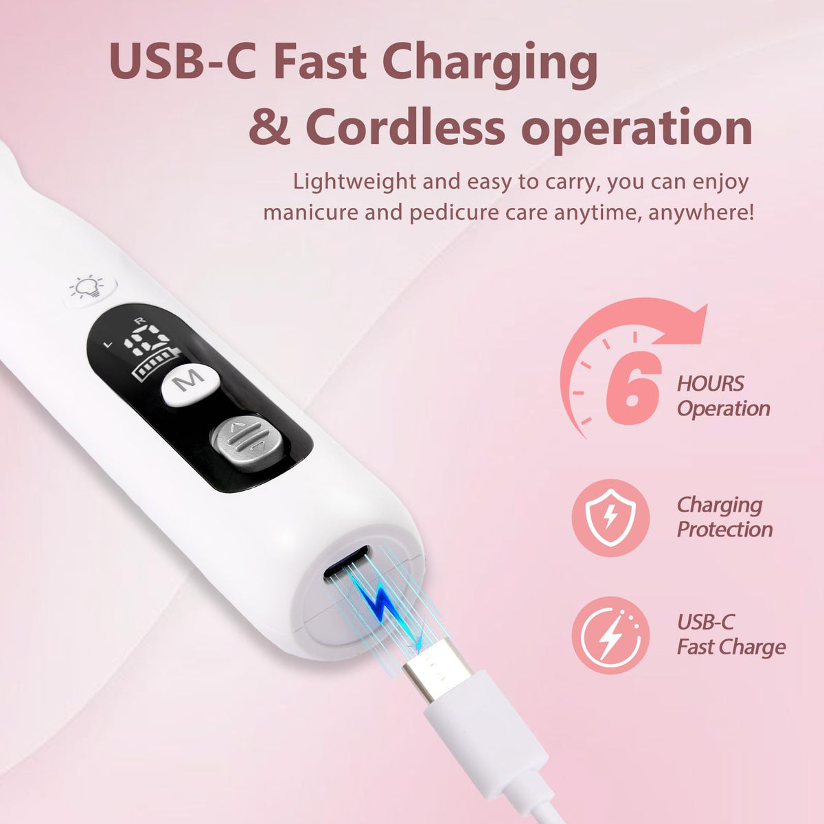 ZABOUL Electric Nail Drill Kit USB-C charging cable