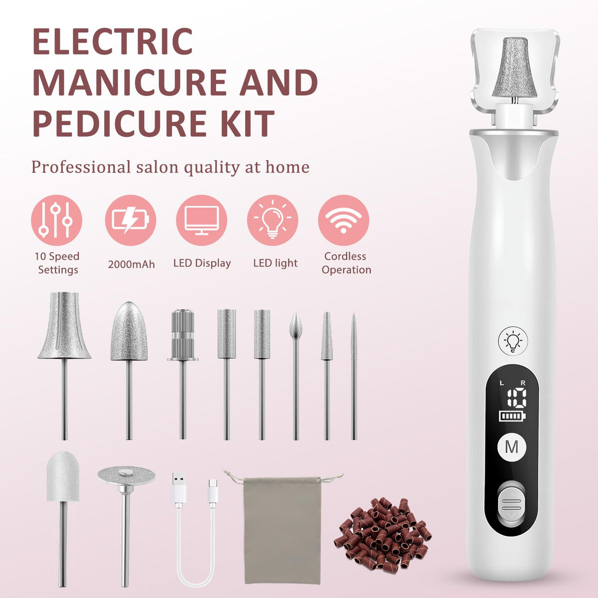 ZABOUL Electric Nail Drill Kit with accessories and bits