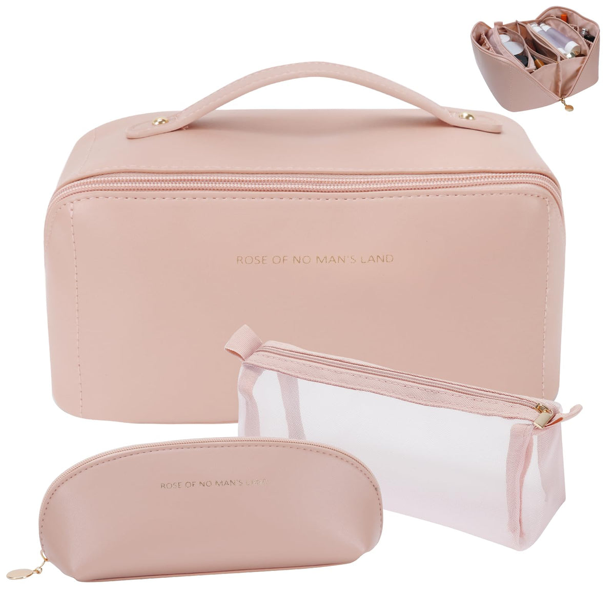 zaleeta travel makeup bag set front view in pink