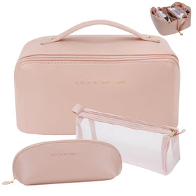 zaleeta travel makeup bag set front view in pink