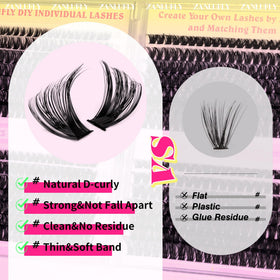 zanlufly Lash Clusters D-Curly Individual Lashes close-up of lashes