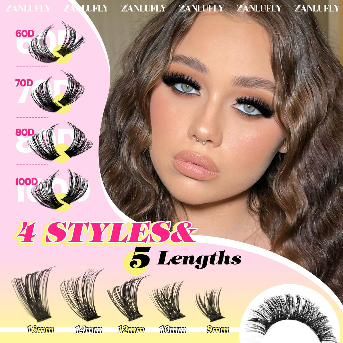 zanlufly Lash Clusters D-Curly Individual Lashes packaging