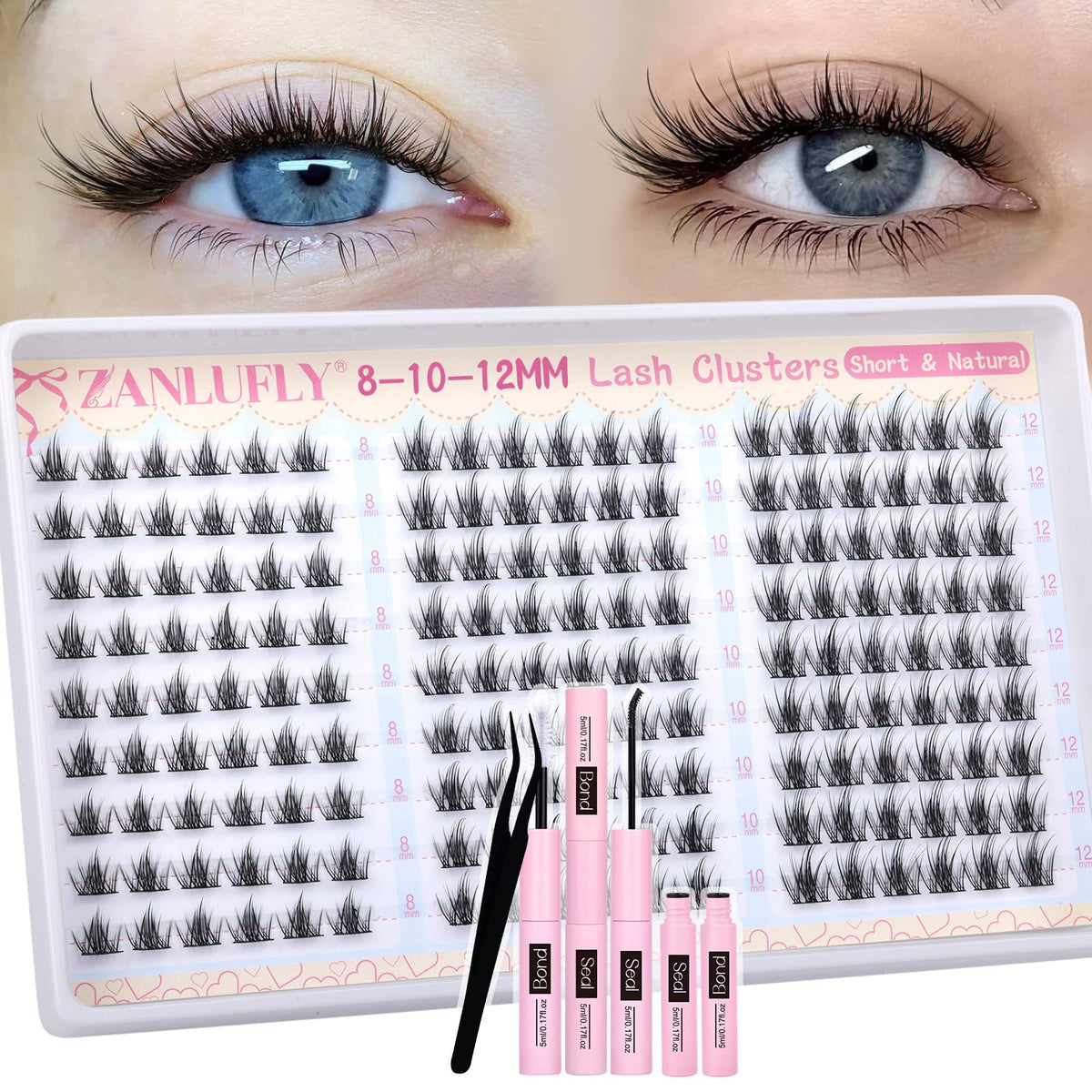zanlufly Natural Lash Clusters Kit front view with packaging