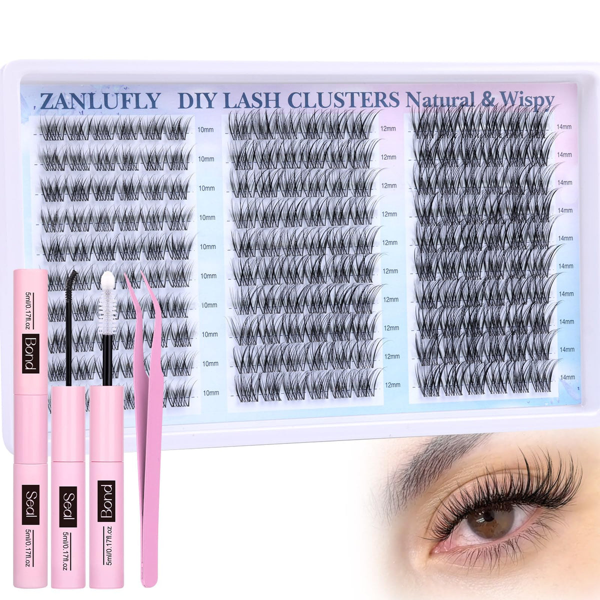 zanlufly Wispy Lash Clusters Kit with 180 individual lashes
