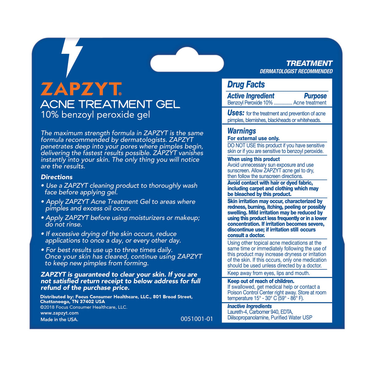 Zapzyt Acne Gel tube with cap off