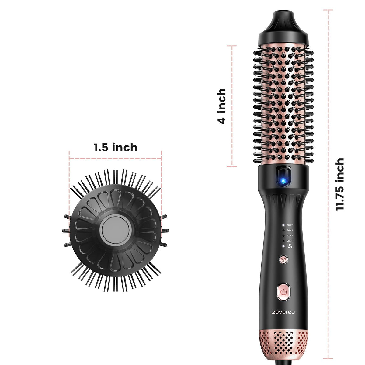 ZAVAREA Thermal Brush with smooth, shiny hair results