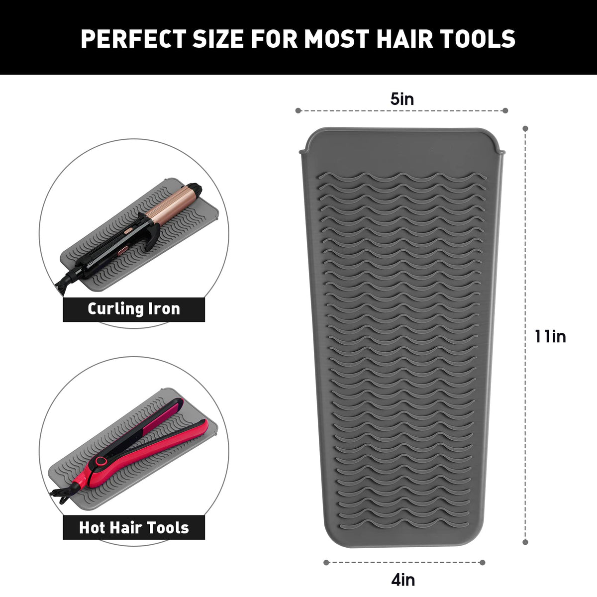 ZAXOP Heat Resistant Silicone Mat Pouch folded with curling iron