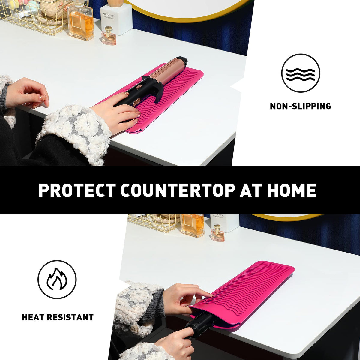 ZAXOP Heat Resistant Silicone Mat Pouch in a stylish bathroom setting