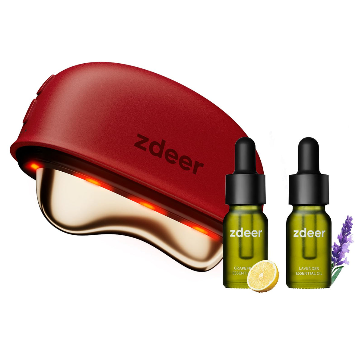 ZDEER Electric Heated Gua Sha Kit front view with essential oils
