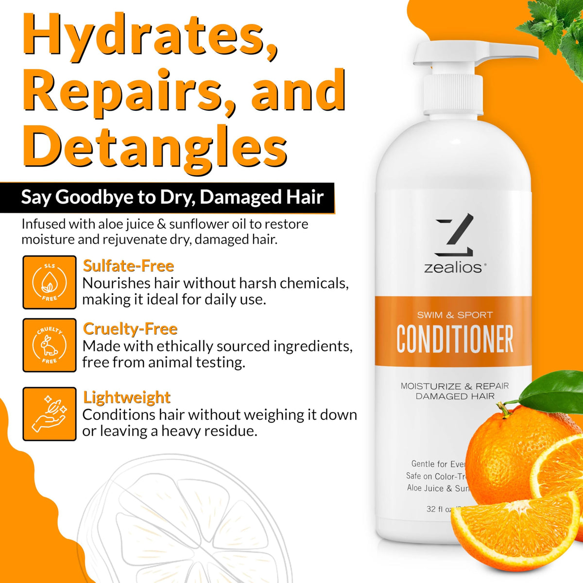 Zealios Swim & Sport Conditioner 32 oz side view